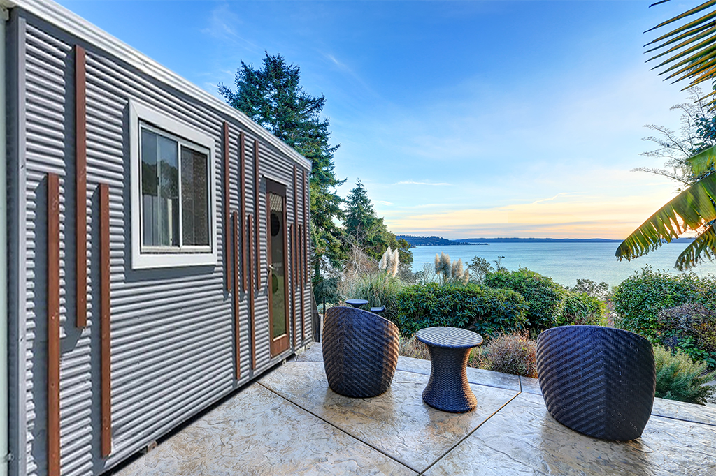 Modern two story panorama house with of Puget Sound view.