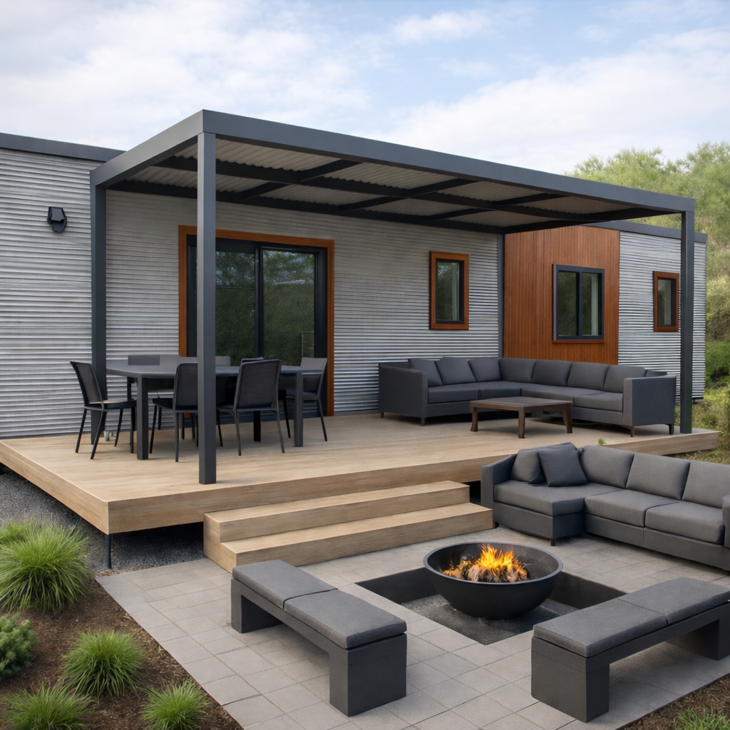 Modern Outdoor Living with firepit